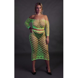Ouch! Glow Bustier et Robe Filet Épaules dénudées Vert Fluo